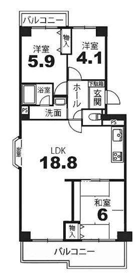 【間取り】 | ユニライフ宇治B棟 | 専有面積74.81㎡
