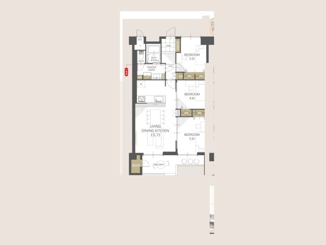 【間取り】 | 京王北野マンションＣ号棟 | 3つの居室とゆとりあるLDKを備えた3LDKの中古マンション。家族が集まるリビングと個室のバランスがよい間取りです。回遊しやすい家事動線と豊富な収納で、忙しい毎日もゆとりをもって過ごせます。