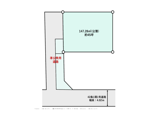 【土地図】 | 大野台売地 | 土地の形状・寸法・接道を示した図です。現況と異なる場合は現況を優先します。高低差や日当たり、境界標の位置、周辺環境は現地でご確認いただけます。見学・資料請求はお気軽にお問い合わせください。