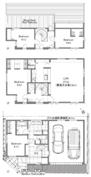 【間取り】 | 並列2台のガレージや27.4帖の大空間LDK、ルーフバルコニーを備えた大型邸宅！暮らしの動線に配慮した設計で、ご家族皆様が伸びやかに過ごせるゆとりの住まいを実現します♪