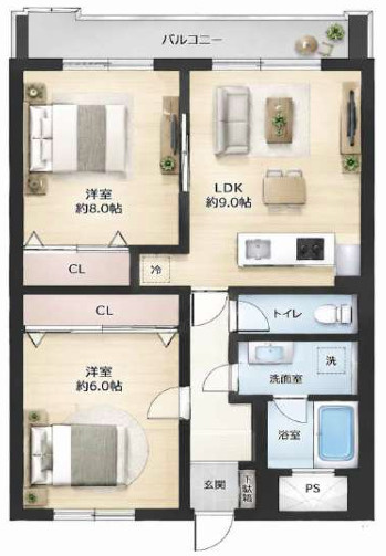 芦屋市公光町の賃貸マンションの間取り