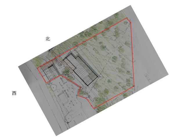 【北杜市白州町花水】四季を楽しめる林の中の建物の区画図