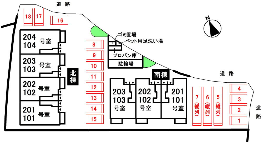 ハイツ友舞Ⅱ　南棟の区画図|駐車場