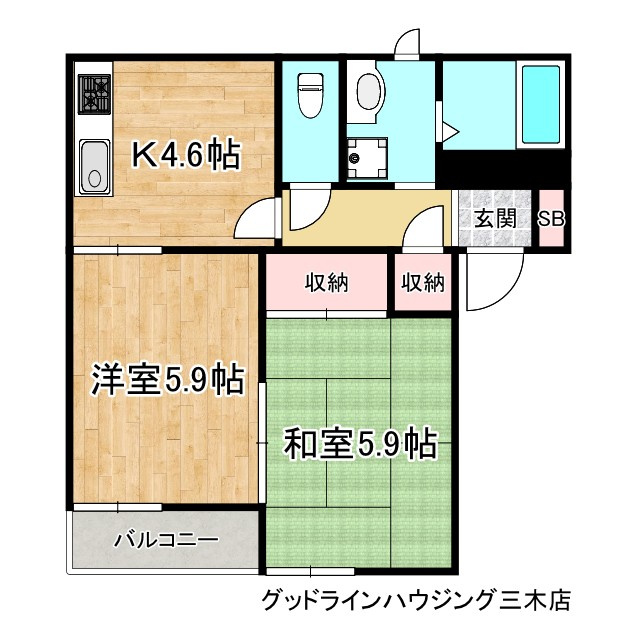 小野市黒川町のアパートの間取り
