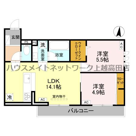 D-ROOM上源入の間取り|間取図（D-ROOM上源入 102）2LDK