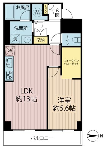 【間取り】 | コスモフォーラム三鷹 | もともと２ＤＫ間取りを床壁変更し、１ＬＤＫ＋ＷＩＣの間取りへ変更。水回りも一新して、現在賃貸に貸し出し中のため、オーナーチェンジ売買となります。