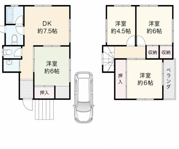 枚方市須山町車庫付き戸建の間取り