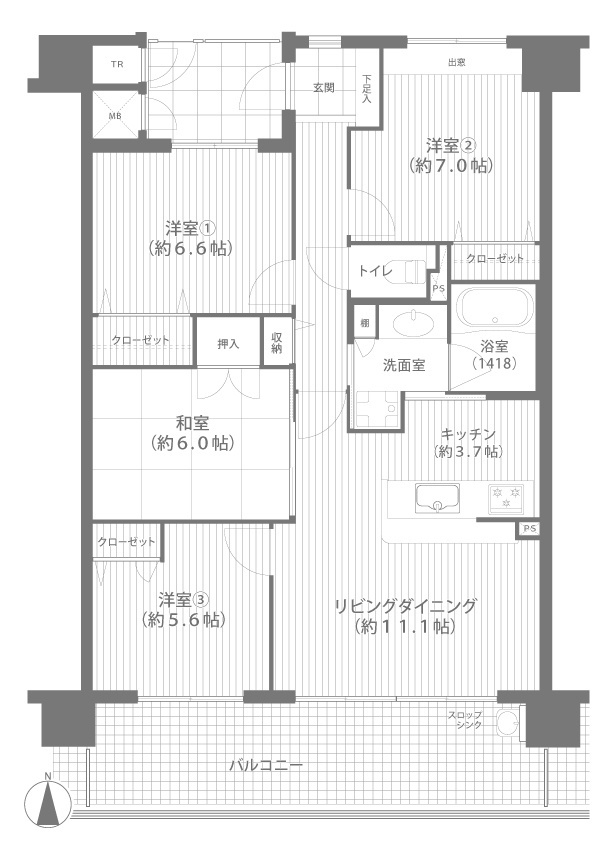 リビンコート問屋町ウエストの間取り