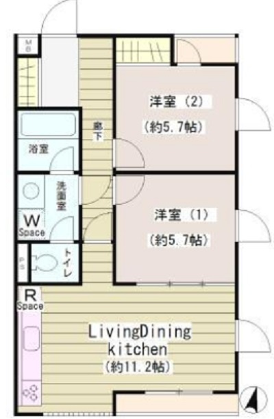 エクセル米喜の間取り|間取り　南西角部屋の2LDK
