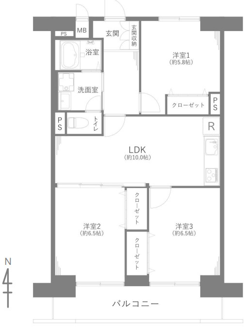 所沢ニュータウンスカイマンションＢ棟　中古マンション　9階の間取り