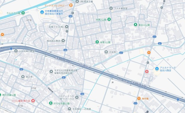 加古川市西神吉町岸　　JR「宝殿駅」徒歩15分の地図