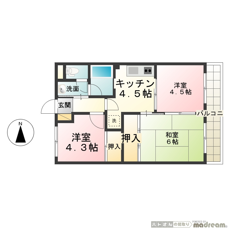 フォルム上井草の間取り|こちらの反転タイプ