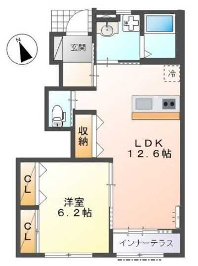 【間取り】 | シャルマンⅡ | システムキッチン付きの1ＬＤＫの間取りです！