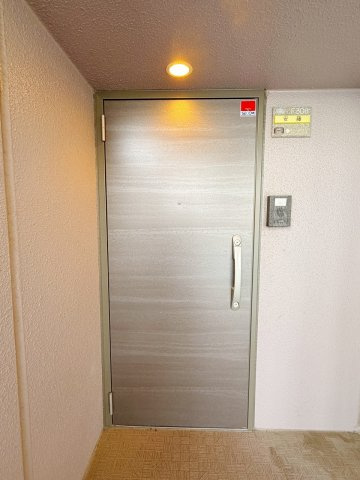 ライオンズガーデン花崎F棟の玄関|玄関ドアもグレーでシック！