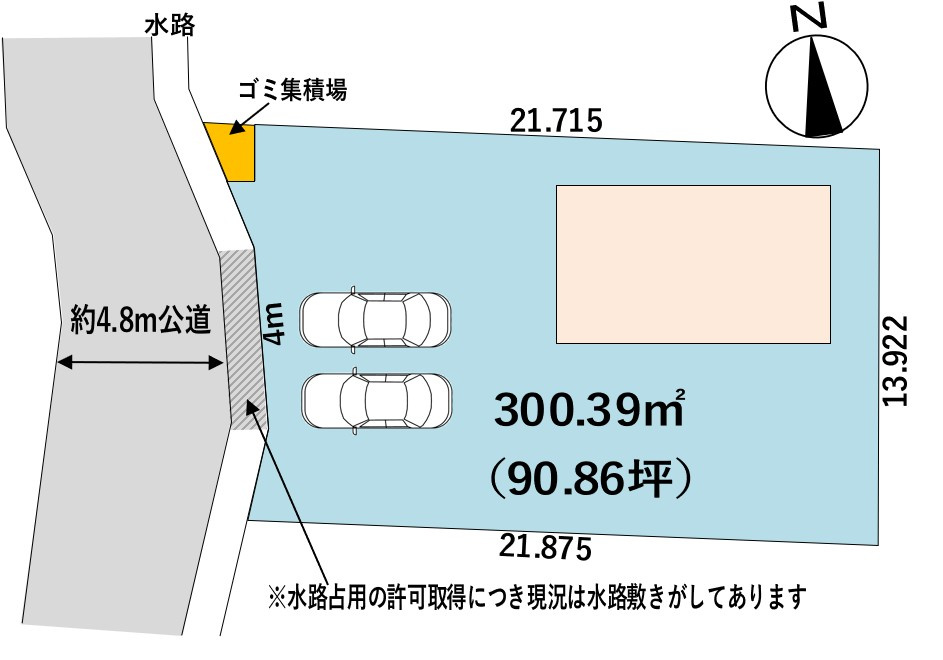 幸手市大字下川崎の区画図|カースペース並列2台！カーポート付き！
