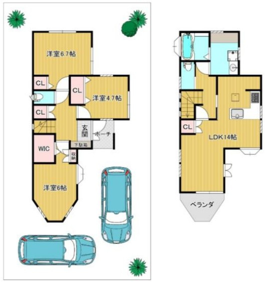 久喜市久喜東4丁目の間取り|2階リビングのおしゃれな造り♪