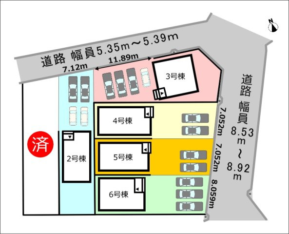 碧南市宮町4丁目　クワイエの住まいの区画図|2号棟　並列駐車2台×2台　計4台