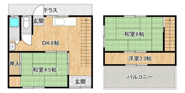 豊中市小曽根３丁目のテラスの間取り