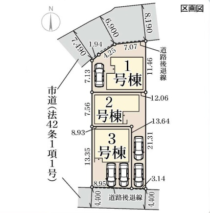 八尾市神宮寺　新築一戸建ての区画図|全3区画