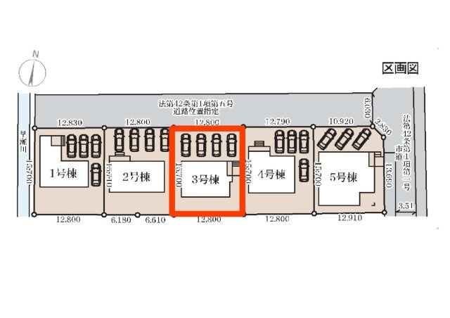 新築　高崎市箕郷町上芝第４　Livele Garden.S　3号棟の区画図|3号棟　区画図　北側接道幅員約6ｍ
