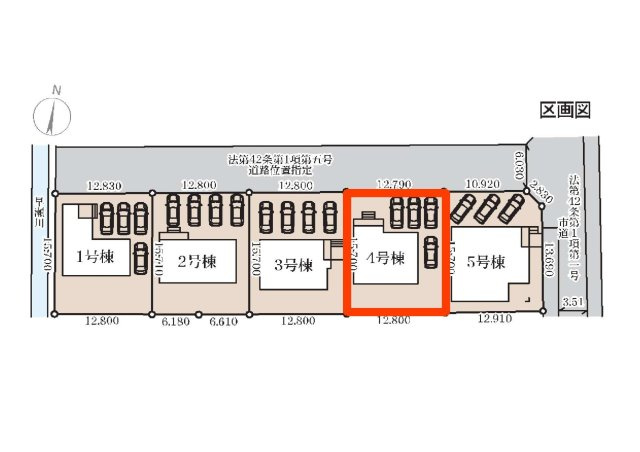 新築　高崎市箕郷町上芝第４　Livele Garden.S　4号棟の区画図|3号棟　区画図　北側接道幅員約6ｍ
