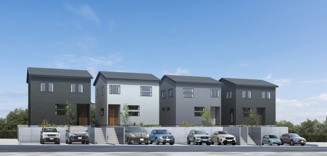 【No.7709】タマタウン湖山西Ⅱ/2号棟/3ＬＤＫの外観パース|■湖山西小学校/約650ｍ（徒歩9分）・湖東中学校/約1,800ｍ（徒歩23分）
■ＪＲ山陰本線「鳥取大学前」駅/約750ｍ（徒歩10分）