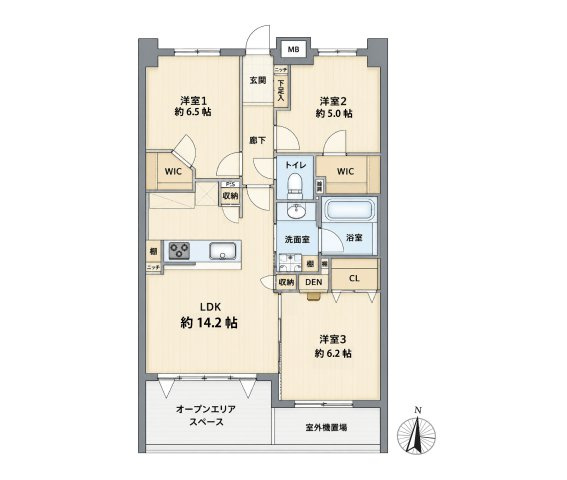 アイランドテラス金町の間取り|3LDK＋2WICプラン。開放的なオープンエリアが、家族の暮らしにゆとりを添えます。