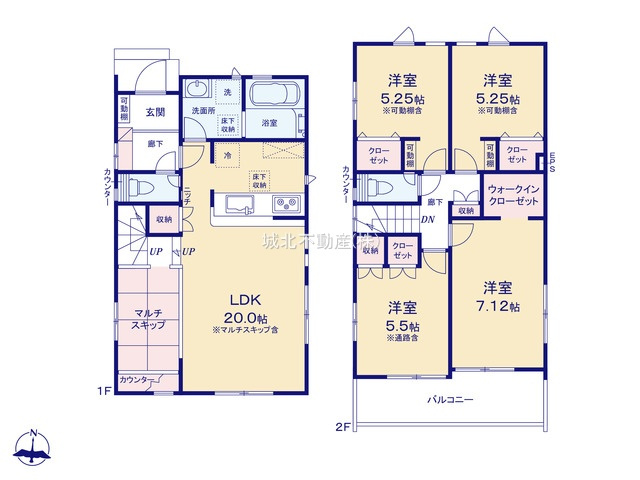 練馬区上石神井1丁目 全2棟 2号棟の間取り|建物面積100.39㎡ 2階建て大型4LDK
1階にリビング+水廻りを配した生活しやすい間取り