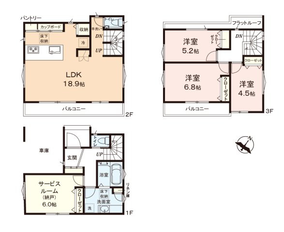 ふじみ野市南台第14期　新築戸建　260915-03の間取り|明るく開放感のあるワンフロアタイプの2階LDKはゆったり18.9帖！