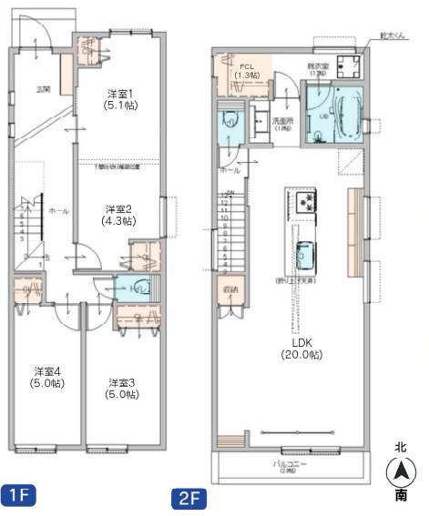 茅ヶ崎市浜竹Ⅱ　新築戸建　全3棟2号棟の間取り