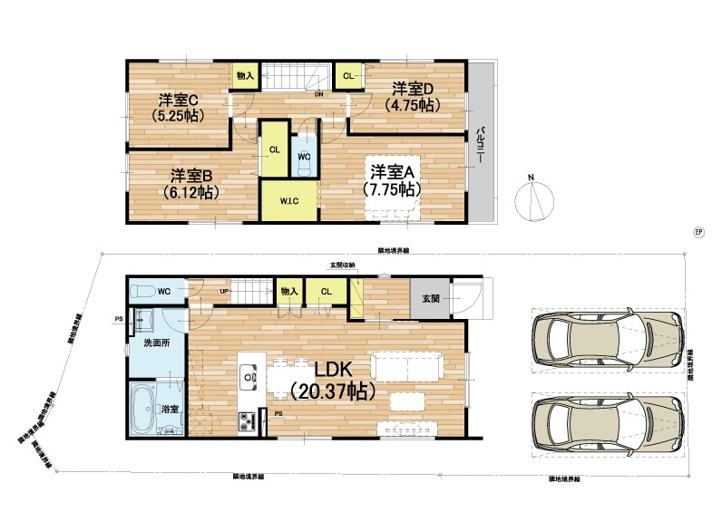 大津市大江　第3期　新築一戸建ての間取り|1号地