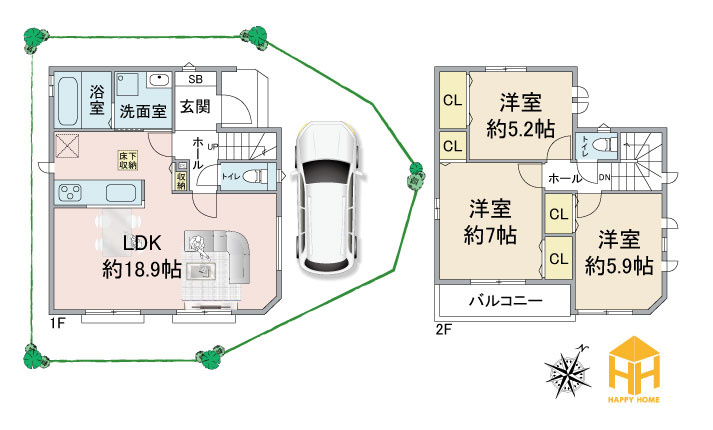 ハートフルタウン田能4丁目新築一戸建て│3LDK+駐車駐輪の間取り|※図面と現況が異なる場合は、現況を優先します。
