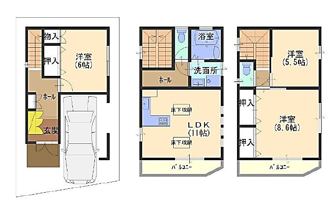神戸市東灘区御影山手3丁目　中古戸建の間取り|窓が多く通風良好！明るい南西向きのリビングです！
