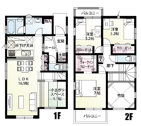 《仲介手数料半額》川越市霞ヶ関東　全2棟　1号棟の間取り