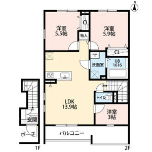 【間取り】 | レスポワール　E　富木