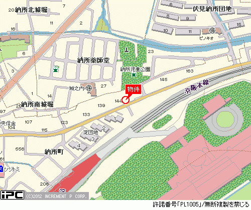 京都市伏見区納所町の賃貸マンションの地図