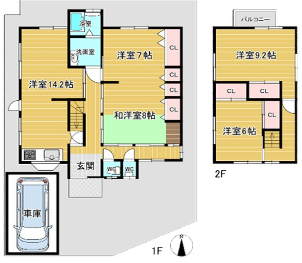 善根寺町5丁目中古戸建の間取り|全居室6帖以上のゆったりめ設計！室内設備充実してます！