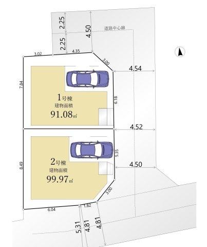練馬区旭丘2丁目 全2棟 1号棟の区画図|開放感あふれる角地の整形地全2棟
