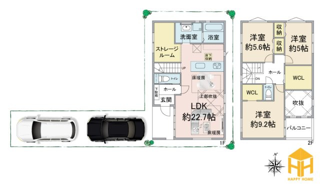 KEIAI GRACE稲葉荘1丁目新築一戸建て│3LDK+駐車2台可の間取り|※現況と図面が異なる場合現況を優先いたします。
