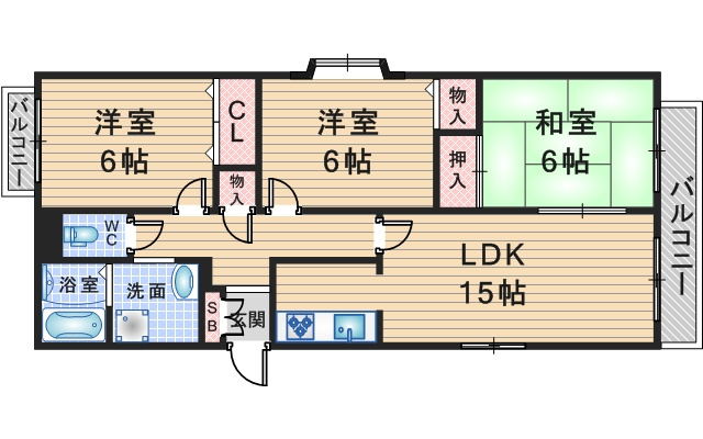 桜塚ハイツの間取り