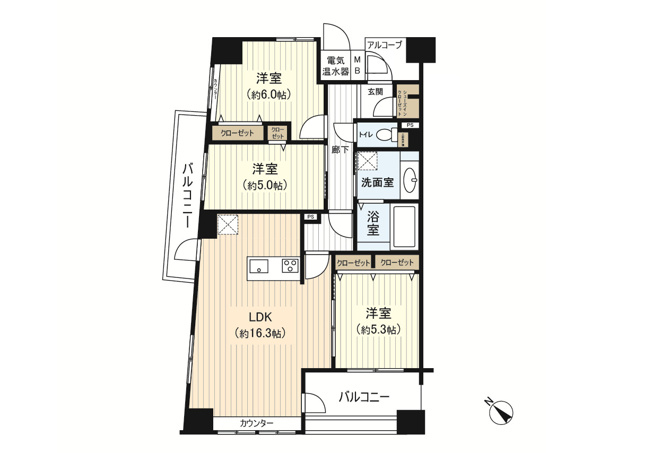 【間取り】 | アーバンライフフォルムズ江戸堀 | 室内改装済の3LDK！
全居室に窓が有り採光・通風良好♪