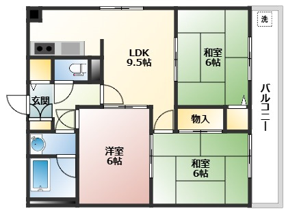 広島市西区己斐西町の賃貸マンションの間取り