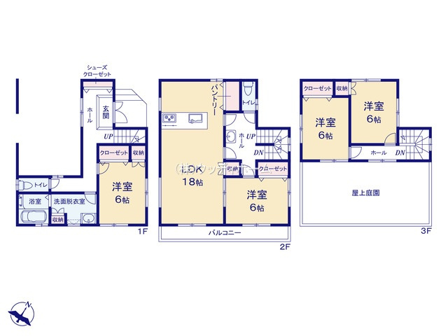 越谷市東大沢3丁目　新築一戸建ての間取り