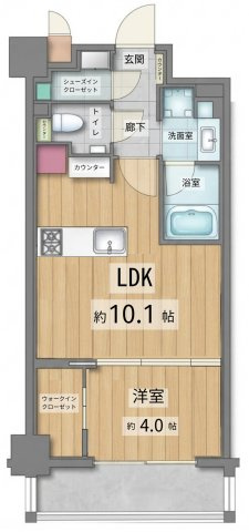 【間取り】 | ザ・パークワンズ三軒茶屋 | 37.37㎡の空間にウォークインクローゼットとシューズインクローゼットの両方を配置し、居住スペースを広く有効活用可能