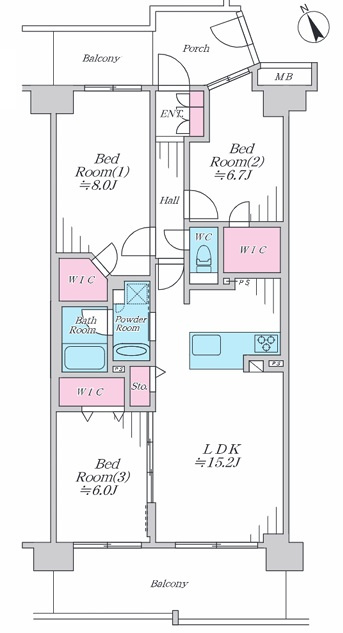 全１０棟のビッグコミュニティ☆充実した共用施設も魅力♪お部屋は全室にウォークインクローゼット付きって嬉しくないですか♪な、【港北ニュータウンイオ７番館】リフォームの間取り
