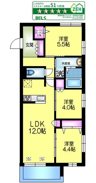ヘーベルメゾン西葛西　Ｗ　ウエストの間取り|★角部屋３面窓★