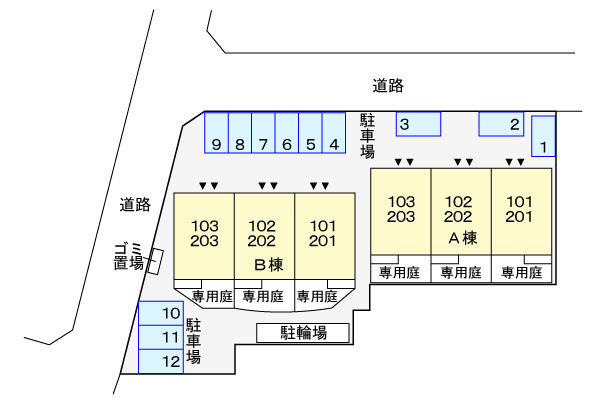 ロワポアールB棟の区画図