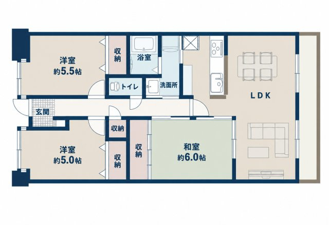 ペルル企救丘弐番館の間取り|使い勝手の良い3LDK♪ご家族それぞれのお部屋を確保しやすく、ライフスタイルに合わせて活用できます♪