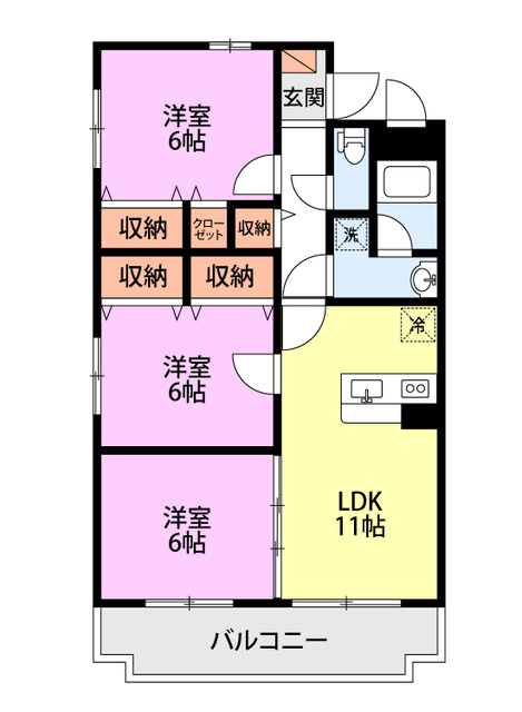 ベルオーク戸野目の間取り|間取図（ベルオーク戸野目 103）3LDK