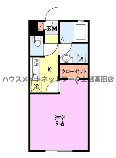 ルピナスⅠの間取り|間取図（ルピナスⅠ 102）1K